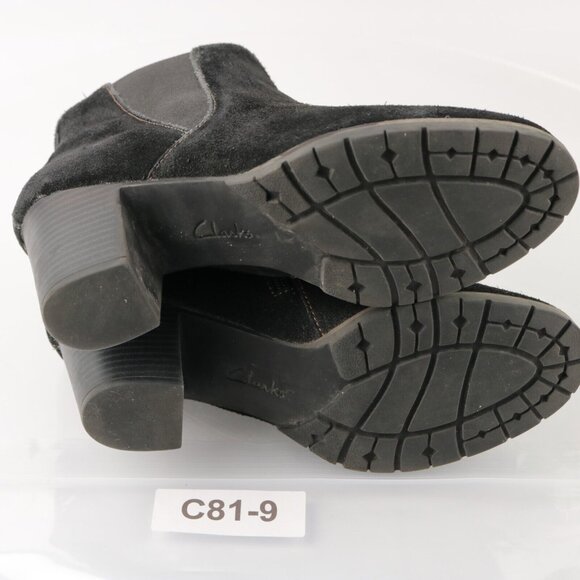 Clarks Women's Pause Camelia Boot Size 7 Chelsea Black Suede Block Heel Comfy - Picture 9 of 13